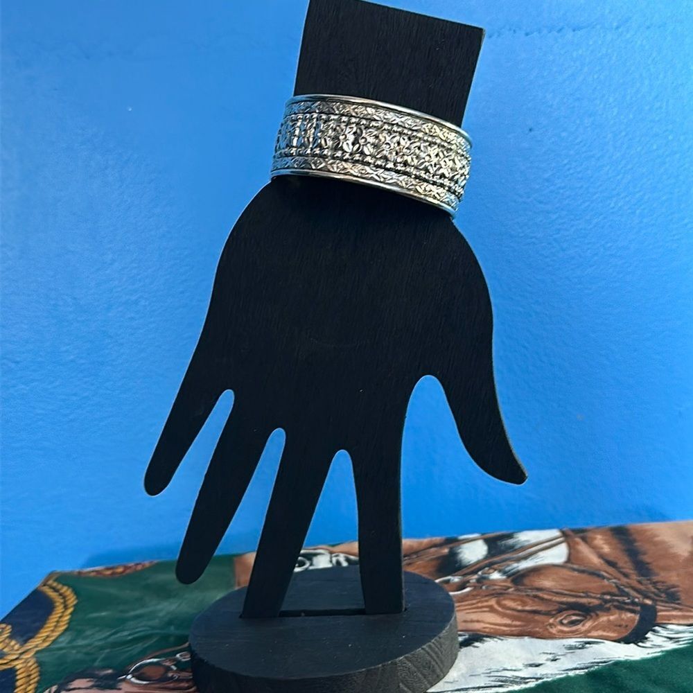 Vintage Silverplate Wide Cuff Bracelet Bohemian Retro Statement Piece